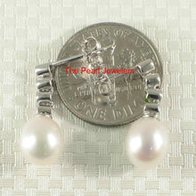 Load image into Gallery viewer, 14k White Gold Diamond Genuine White Pearl Dangle Stud Earrings