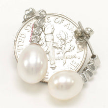 Load image into Gallery viewer, 14k White Gold Diamond Genuine White Pearl Dangle Stud Earrings