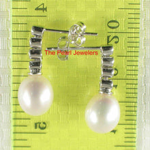 Load image into Gallery viewer, 14k White Gold Diamond Genuine White Pearl Dangle Stud Earrings