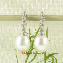 Load image into Gallery viewer, 14k White Gold Diamond Genuine White Pearl Dangle Stud Earrings