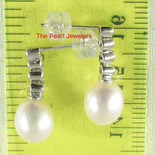 Load image into Gallery viewer, 14k White Gold Diamond Genuine White Pearl Dangle Stud Earrings