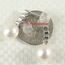 Load image into Gallery viewer, 14k White Gold Diamond Genuine White Pearl Dangle Stud Earrings