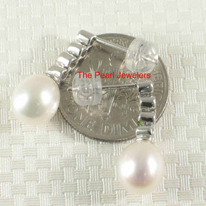 14k White Gold Diamond Genuine White Pearl Dangle Stud Earrings