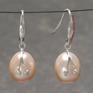14k White Gold Diamond & Peach Pearl Hooks