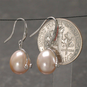 14k White Gold Diamond & Peach Pearl Hooks