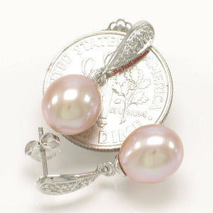 14k White Gold Diamond & Freshwater Pearl Dangle Earrings