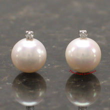 Load image into Gallery viewer, 14k White Gold Diamond &amp; White Pearl Stud Earrings