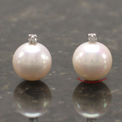 14k White Gold Diamond & White Pearl Stud Earrings