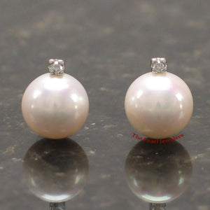 14k White Gold Diamond & White Pearl Stud Earrings