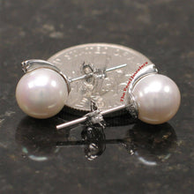 Load image into Gallery viewer, 14k White Gold Diamond &amp; White Pearl Stud Earrings