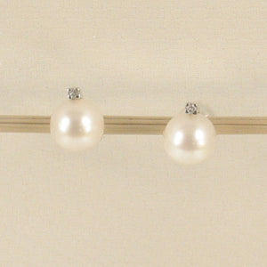 14k White Gold Diamond & White Pearl Stud Earrings