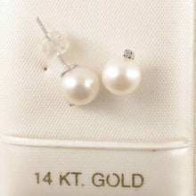 Load image into Gallery viewer, 14k White Gold Diamond &amp; White Pearl Stud Earrings