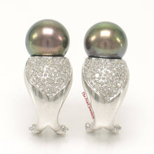 Load image into Gallery viewer, 14k White Gold Diamonds AAA Black Pearl Omega Back Earrings
