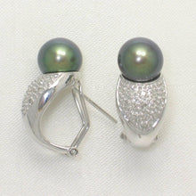 Load image into Gallery viewer, 14k White Gold Diamonds AAA Black Pearl Omega Back Earrings