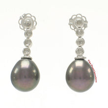 Load image into Gallery viewer, 14k White Gold Diamonds Black Pearl Dangle Stud Earrings
