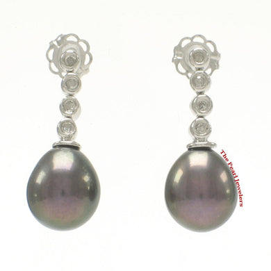 14k White Gold Diamonds Black Pearl Dangle Stud Earrings