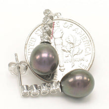 Load image into Gallery viewer, 14k White Gold Diamonds Black Pearl Dangle Stud Earrings