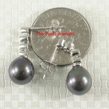Load image into Gallery viewer, 14k White Gold Diamonds Black Pearl Dangle Stud Earrings