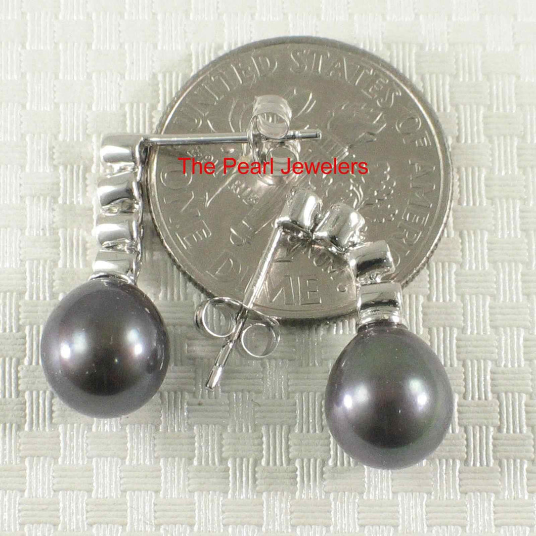 14k White Gold Diamonds Black Pearl Dangle Stud Earrings