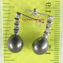 Load image into Gallery viewer, 14k White Gold Diamonds Black Pearl Dangle Stud Earrings