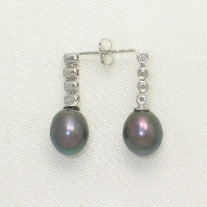14k White Gold Diamonds Black Pearl Dangle Stud Earrings