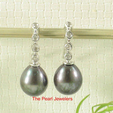 Load image into Gallery viewer, 14k White Gold Diamonds Black Pearl Dangle Stud Earrings