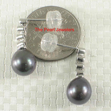 Load image into Gallery viewer, 14k White Gold Diamonds Black Pearl Dangle Stud Earrings