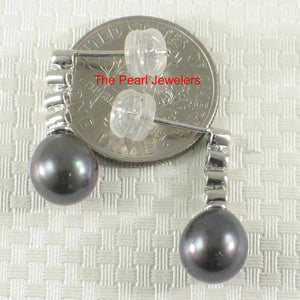 14k White Gold Diamonds Black Pearl Dangle Stud Earrings