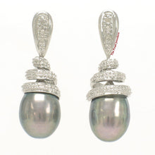 Load image into Gallery viewer, 14k White Gold Diamond &amp; Black Pearl Dangle Stud Earrings