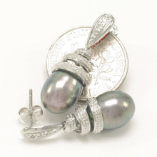 Load image into Gallery viewer, 14k White Gold Diamond &amp; Black Pearl Dangle Stud Earrings