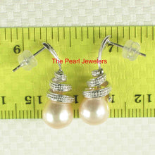 Load image into Gallery viewer, 14k White Gold Diamond &amp; Peach Pearl Dangle Stud Earrings