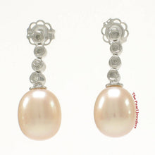 Load image into Gallery viewer, 14k White Gold Diamonds Pink Pearl Dangle Stud Earrings