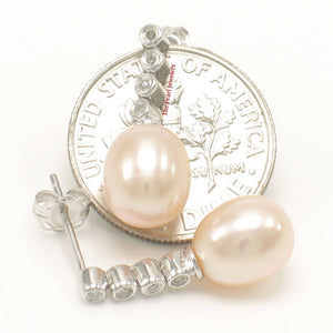 14k White Gold Diamonds Pink Pearl Dangle Stud Earrings