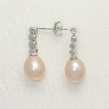 Load image into Gallery viewer, 14k White Gold Diamonds Pink Pearl Dangle Stud Earrings