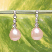 Load image into Gallery viewer, 14k White Gold Diamonds Pink Pearl Dangle Stud Earrings