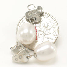 Load image into Gallery viewer, 14k White Gold X-Design Diamond &amp; White Cultured Pearl Dangle Stud Earrings