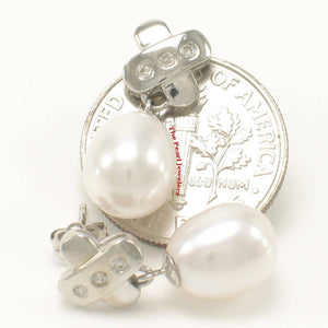 14k White Gold X-Design Diamond & White Cultured Pearl Dangle Stud Earrings