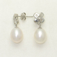 Load image into Gallery viewer, 14k White Gold X-Design Diamond &amp; White Cultured Pearl Dangle Stud Earrings