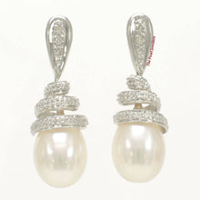 Load image into Gallery viewer, 14k White Gold Diamond &amp; White Pearl Dangle Stud Earrings