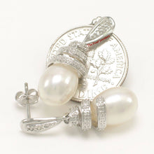 Load image into Gallery viewer, 14k White Gold Diamond &amp; White Pearl Dangle Stud Earrings