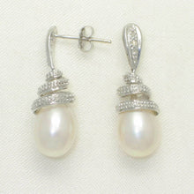 Load image into Gallery viewer, 14k White Gold Diamond &amp; White Pearl Dangle Stud Earrings