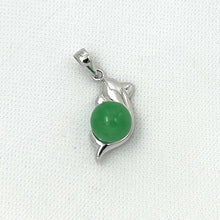 Load image into Gallery viewer, 14k White Gold Dolphin Design Green Jade Pendant Necklace