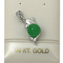 Load image into Gallery viewer, 14k White Gold Dolphin Design Green Jade Pendant Necklace