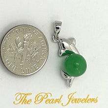 Load image into Gallery viewer, 14k White Gold Dolphin Design Green Jade Pendant Necklace