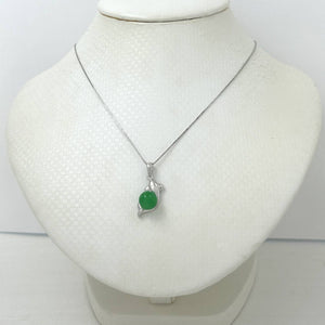 14k White Gold Dolphin Design Green Jade Pendant Necklace