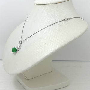 14k White Gold Dolphin Design Green Jade Pendant Necklace