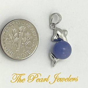 14k White Gold Dolphin Design Lavender Jade Pendant Necklace