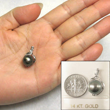 Load image into Gallery viewer, 14k White Gold Feather Black Tahitian Pearl Pendant