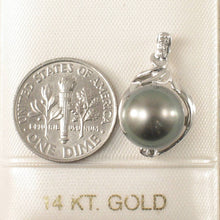 Load image into Gallery viewer, 14k White Gold Feather Black Tahitian Pearl Pendant