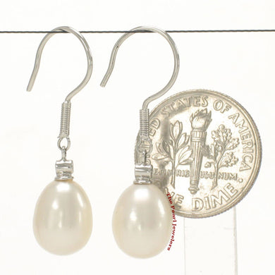 14k White Gold Fish-Hook Diamond & Pearl Dangle Earrings